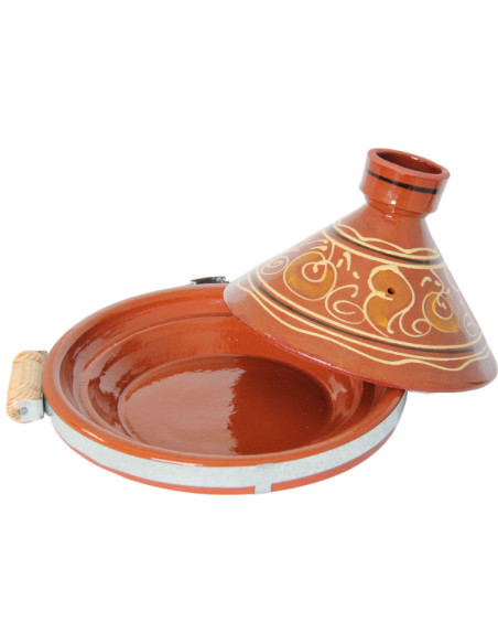 Hand-Painted Moroccan Clay Tagine 28 cm (11 in) – Serves 2 to 3, Arabesques on Brown