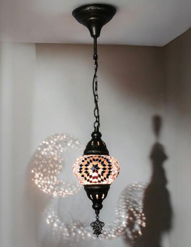 Turkish Pendant Lamp, Purple Mosaic, 5 in
