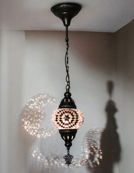 Turkish Pendant Lamp, Purple Mosaic, 5 in