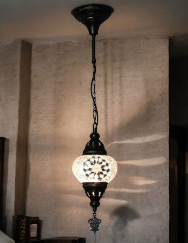 Turkish Pendant Lamp, White Mosaic, 5 in