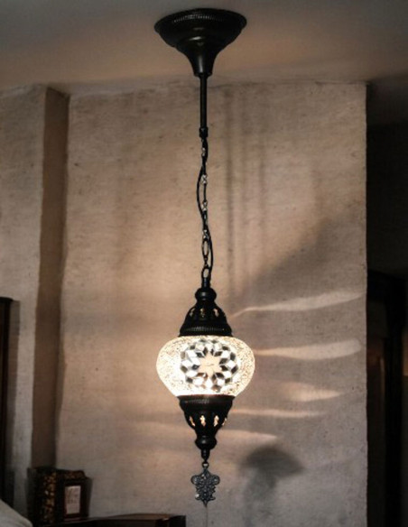 Turkish Pendant Lamp, White Mosaic, 5 in
