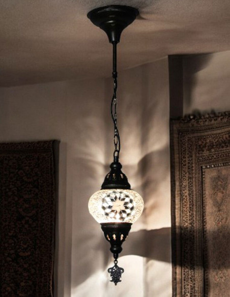 Turkish Pendant Lamp, White Mosaic, 5 in