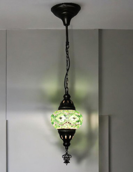 Turkish Pendant Lamp, Green Mosaic, 5 in