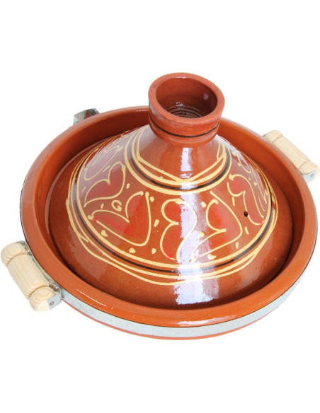 Hand-Painted Moroccan Clay Tagine 30 cm (12 in) – Serves 4 to 6, Arabesques on Brown