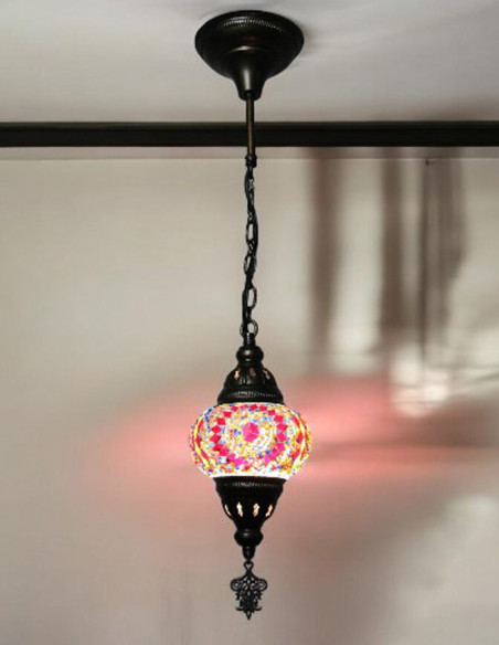 Suspension turque en mosaïque à cercles rouges, Ø 5 po