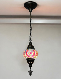 Turkish Mosaic Pendant Lamp with red circles, 5 in