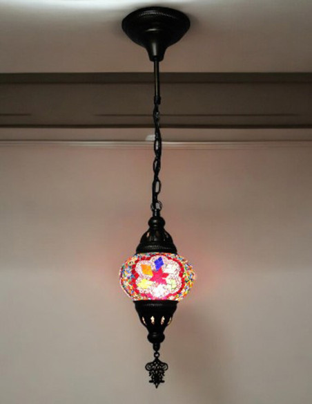 Turkish Mosaic Pendant Lamp with a purple star, 5 in