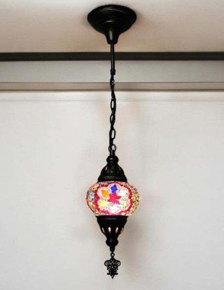 Turkish Mosaic Pendant Lamp with a purple star, 5 in