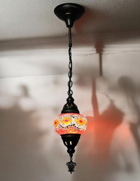 Turkish Pendant Lamp, Orange Mosaic, 5 in