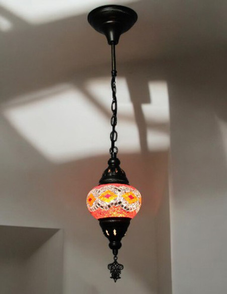 Turkish Pendant Lamp, Orange Mosaic, 5 in