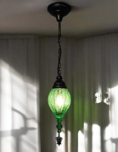 Blown Glass Pendant Lamp, Green, 27 in 2