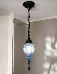 Lampe suspendue en verre soufflé bleu, 27 po 2