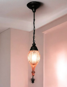 Lampe suspendue en verre soufflé rose, 27 po