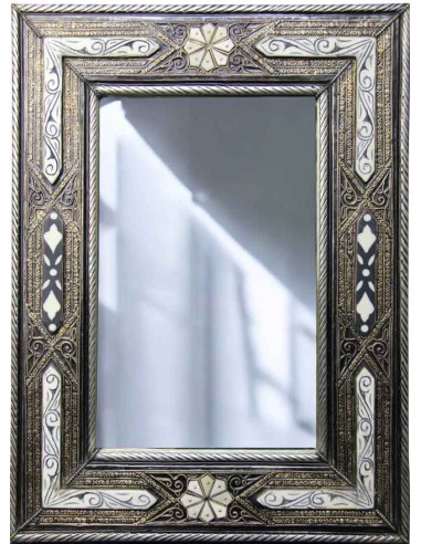 Miroir marocain rectangulaire, cadre argenté à...