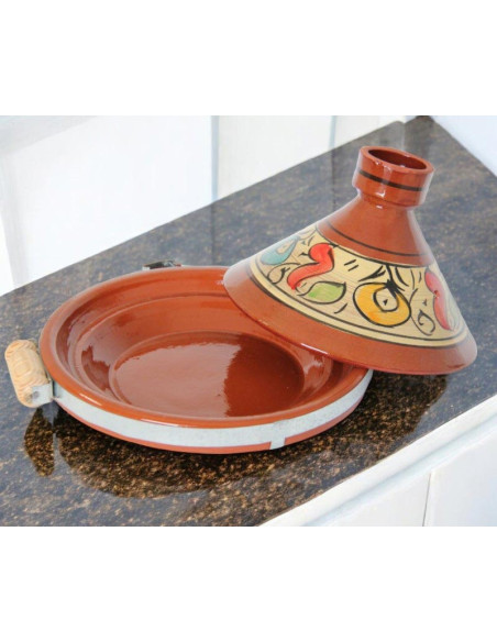 Tajine marocain en terre cuite 28 cm (11 po) – 2 à 3 personnes, fleurs bleues