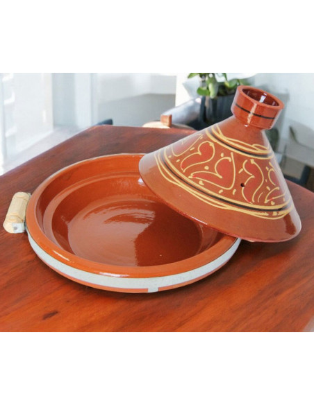 Tajine marocain en terre cuite 30 cm (12 po) – 4 à 6 personnes, arabesques sur brun