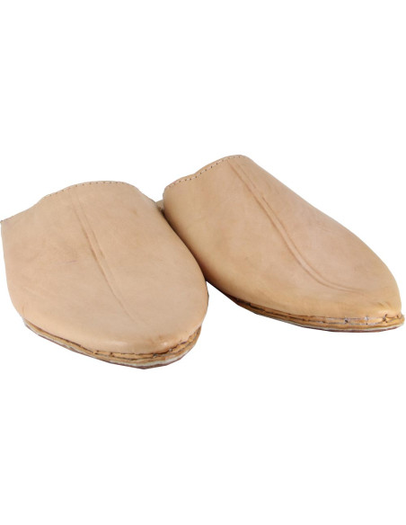 Babouche marocaine au bout pointu simple beige pour homme