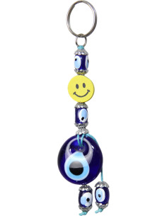 Porte-clés œil bleu à smiley jaune