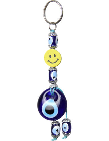 Porte-clés œil bleu à smiley jaune