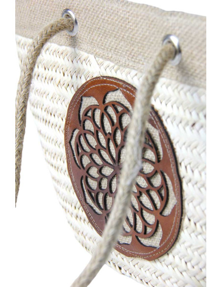 Panier en osier à rosace en cuir caramel