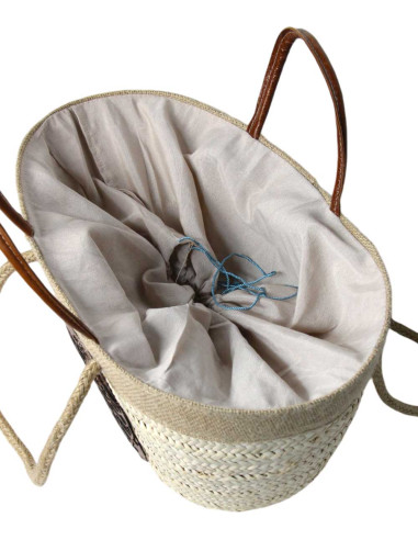 Panier en osier à rosace en cuir caramel