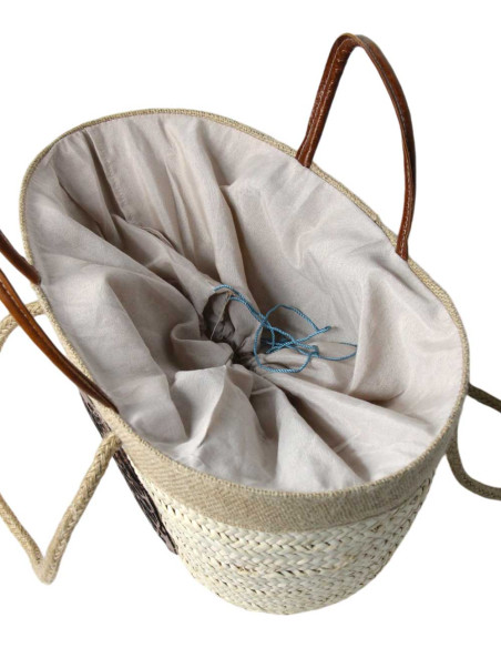 Panier en osier à rosace en cuir caramel