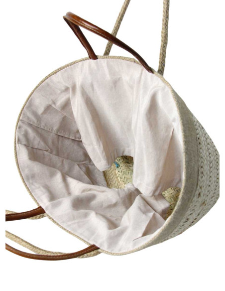 Panier en osier à rosace en cuir caramel