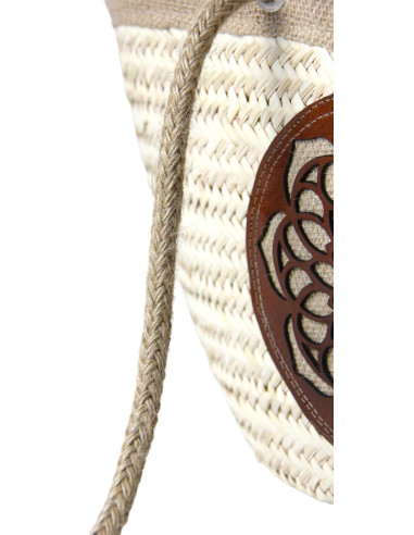 Panier en osier à rosace en cuir caramel