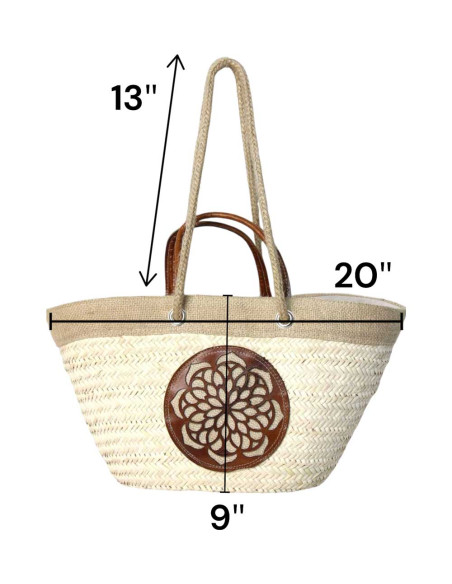 Panier en osier à rosace en cuir caramel