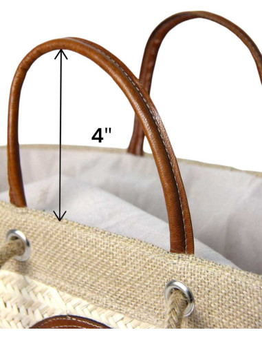 Panier en osier à rosace en cuir caramel