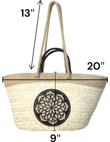 Wicker basket bag with black leather rosette