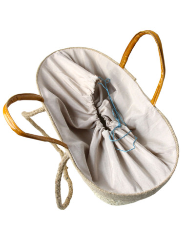 Wicker basket bag with yellow leather rosette
