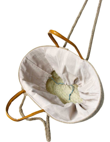 Wicker basket bag with sequin eye, yellow handles