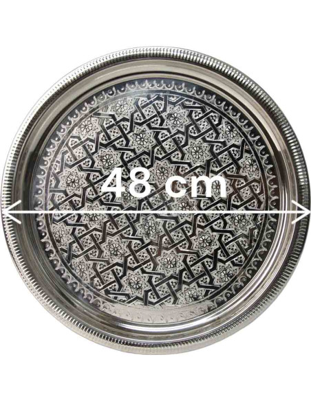 Plateau marocain en cuivre argenté – 48 cm