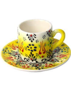 Yellow Turkish coffee cup with raised tulips