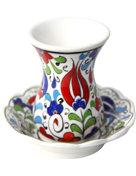 Tasse à thé turque blanche à tulipes rouges, modèle A