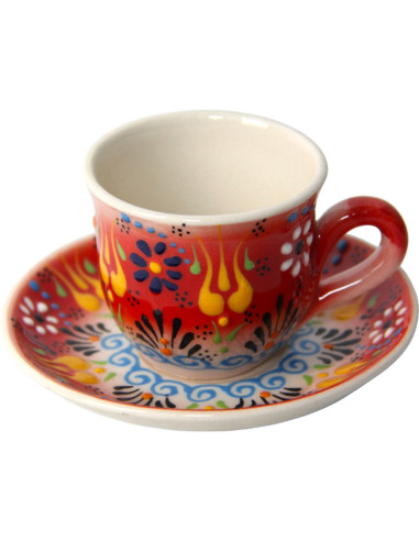 Tasse à café turque rouge à tulipes en relief