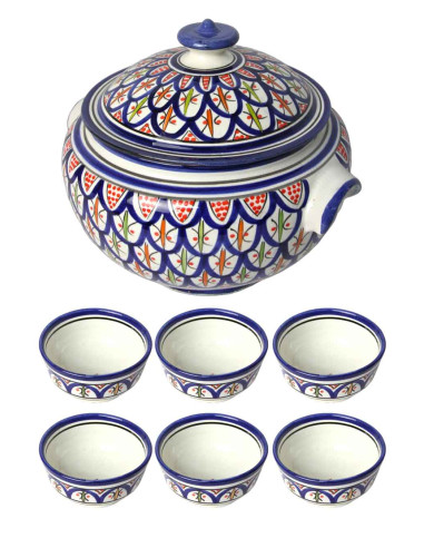 Ensemble soupière avec bols bleu