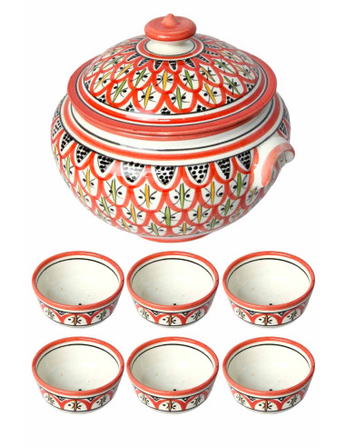 Soup tureen set with red bowls