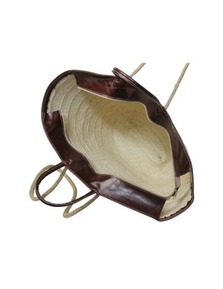 Grand panier en osier à motif en cuir marron