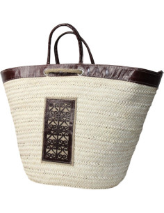 Grand panier en osier à motif en cuir marron 2