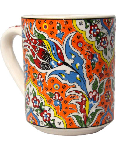 Orange Turkish mug with flowers and tulips