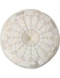 White Round Embroidered Meditation Cushion, Ø 16 in