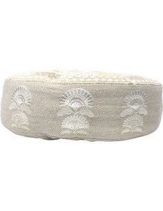 White Round Embroidered Meditation Cushion, Ø 16 in 2