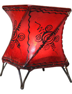 Bougeoir marocain en cuir peint au henné, rouge torsadé