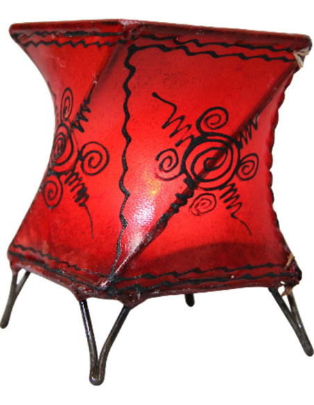 Moroccan henna-painted leather candle holder, twisted red