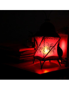 Moroccan henna-painted leather candle holder, twisted red 2