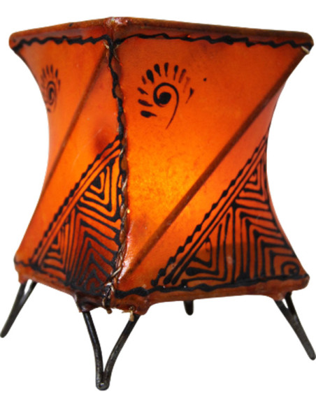 Moroccan henna-painted leather candle holder, twisted orange