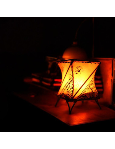 Moroccan henna-painted leather candle holder,...