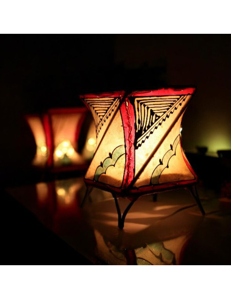 Bougeoir marocain en cuir peint au henné, beige et vert